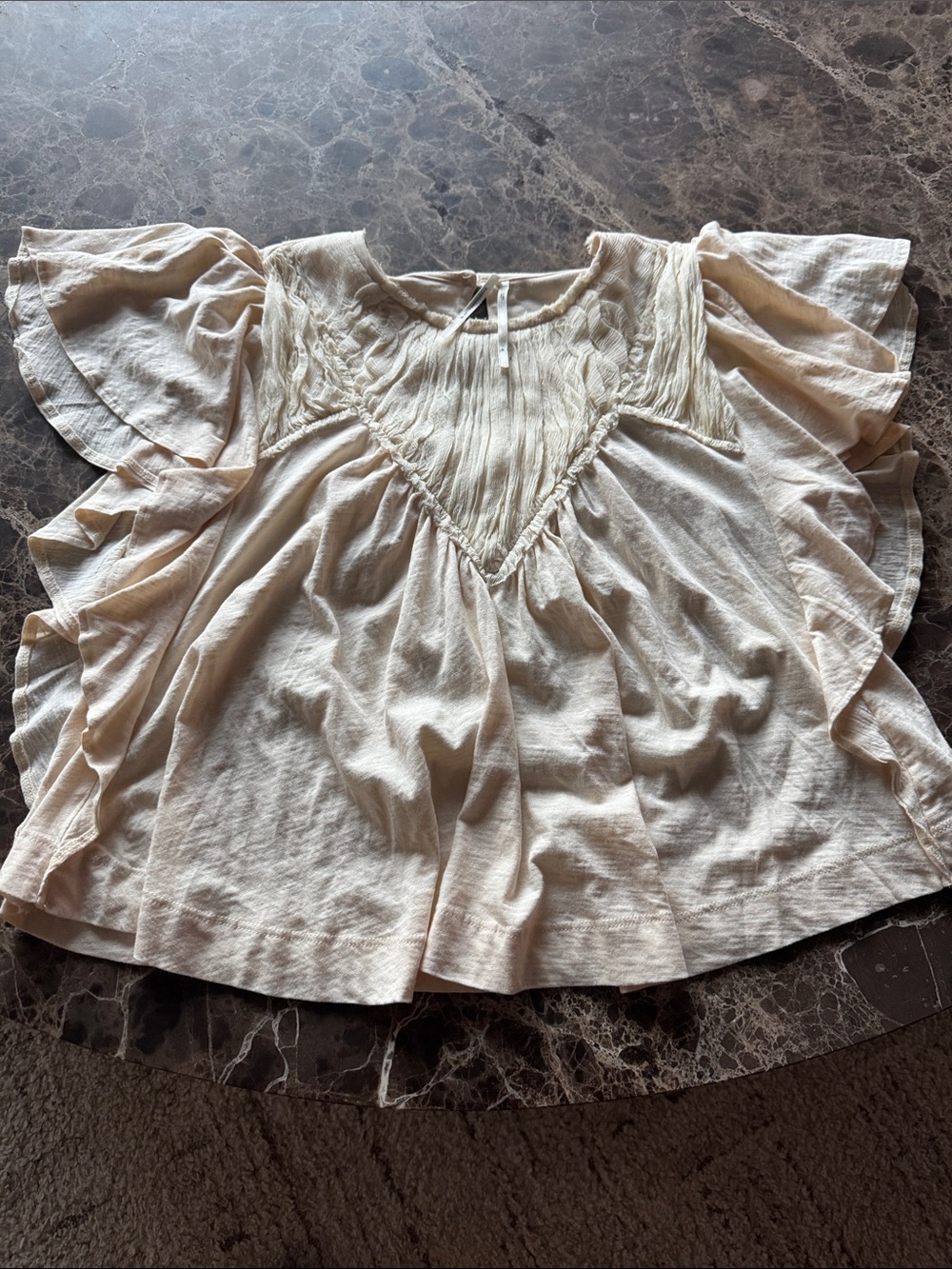 Anthropologie Cream Flutter Sleeve Pintuck Blouse